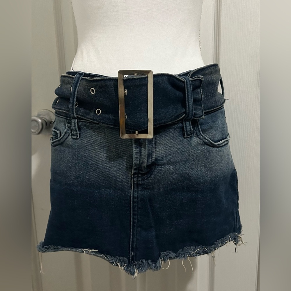 YMI Dark Blue Denim Mini Skirt with Wide Buckle Belt